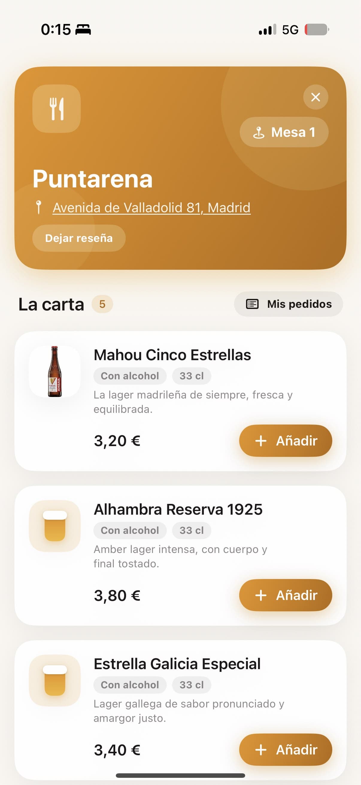 La carta del cliente, vista desde el móvil